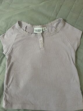Girls' Lace-Trim Ribbed Tee - Dusty Mauve